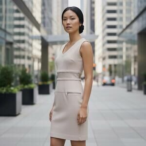 Aysha Dress Womens 2 Beige Cutout Waist Bodycon Sheath Zip‎ Back Mini Sleeveless